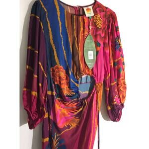 Farm Rio Vintage Wave Women's Size Medium Multicolor Long Sleeve Midi Dress NWT